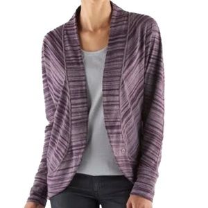 Prana Cardigan Sweater L Plum Purple Paradiso Cocoon Stripe Open Front